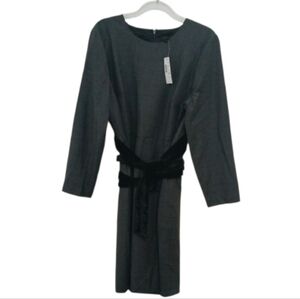 J. Crew Charcoal Gray Long Sleeve Dress with Black Velvet Waistband Sz 18 NEW